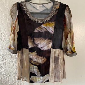 Anthropologie Bl^nk London Beaded Collar Blouse